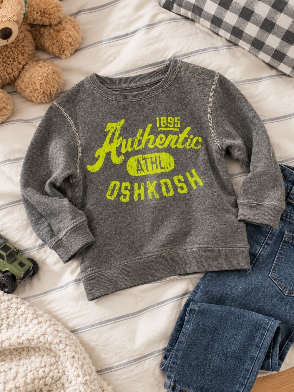 OshKosh B'gosh Gray Sweatshirt with Neon Yellow Graphic - Kids